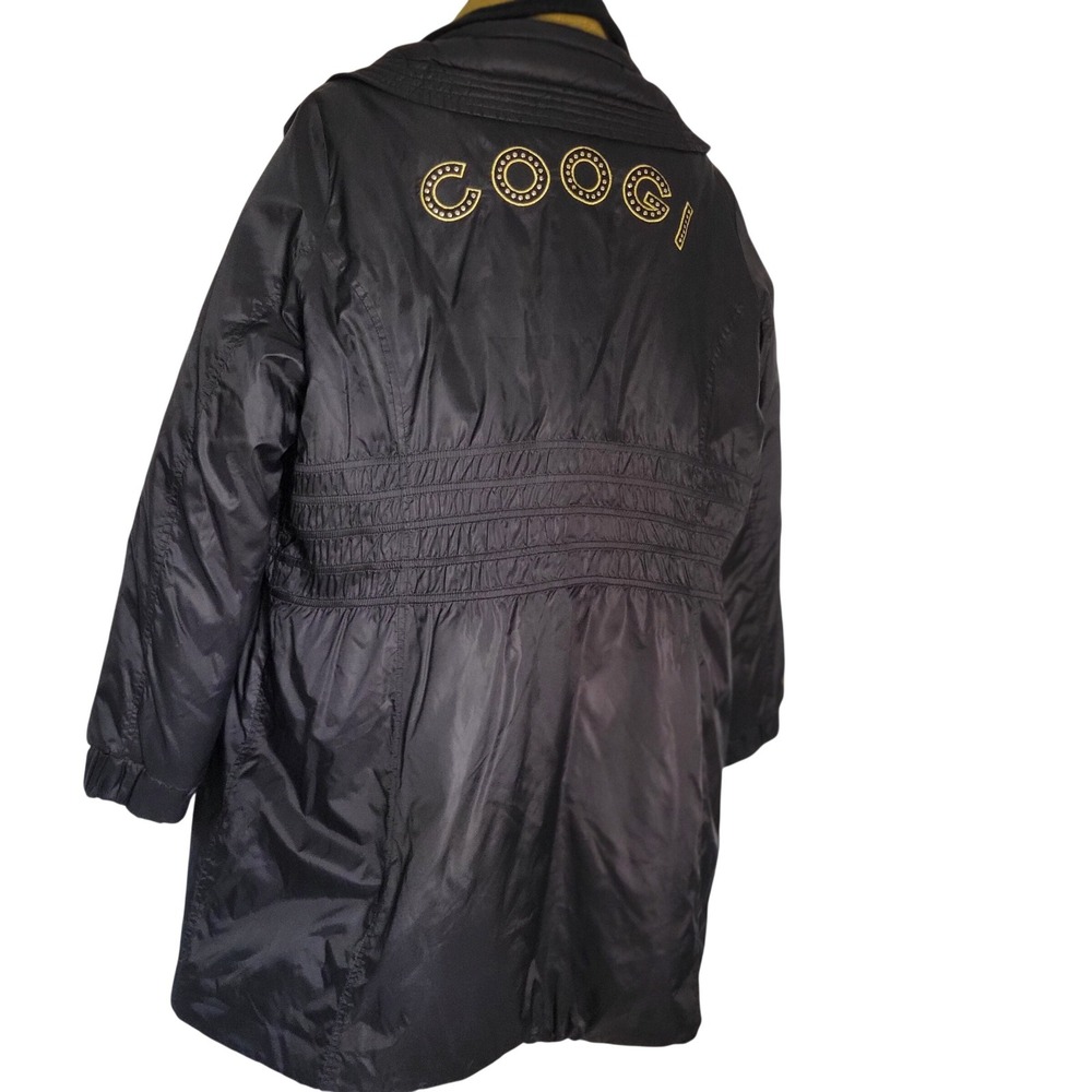 Coogi Black Puffer Coat Gold Trim Zipper Pockets Lined Hooded Style 2X Y2K Retro